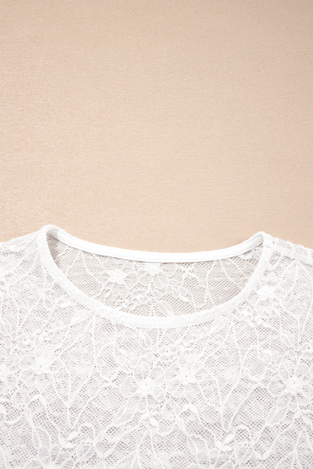 Beige Long Sleeve Sheer Mesh Lace Top