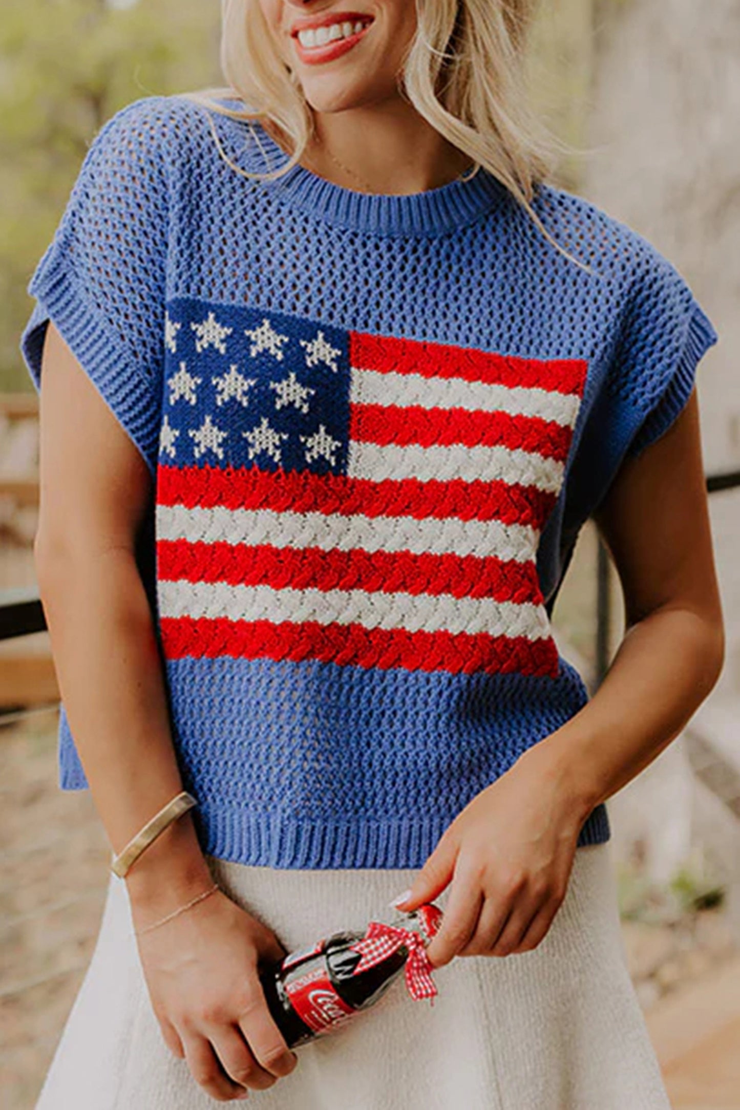 White Flag Graphic Short Sleeve Sweater Top