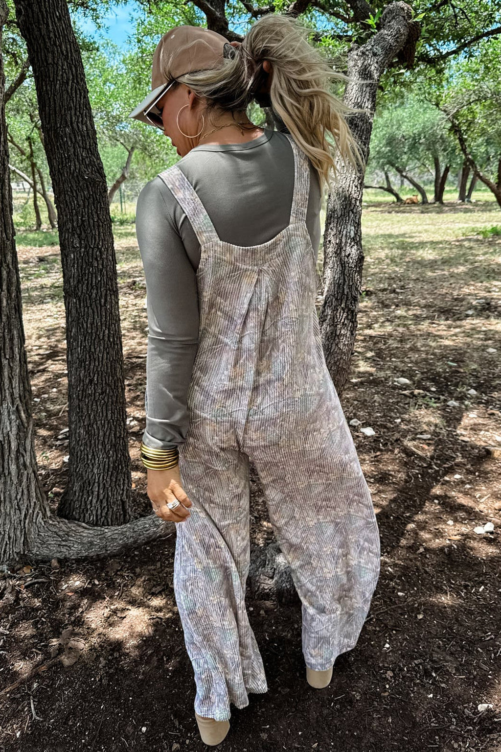Brown Camouflage Twist Ribbed Sleeveless Full-Length Casual Jumpsuit