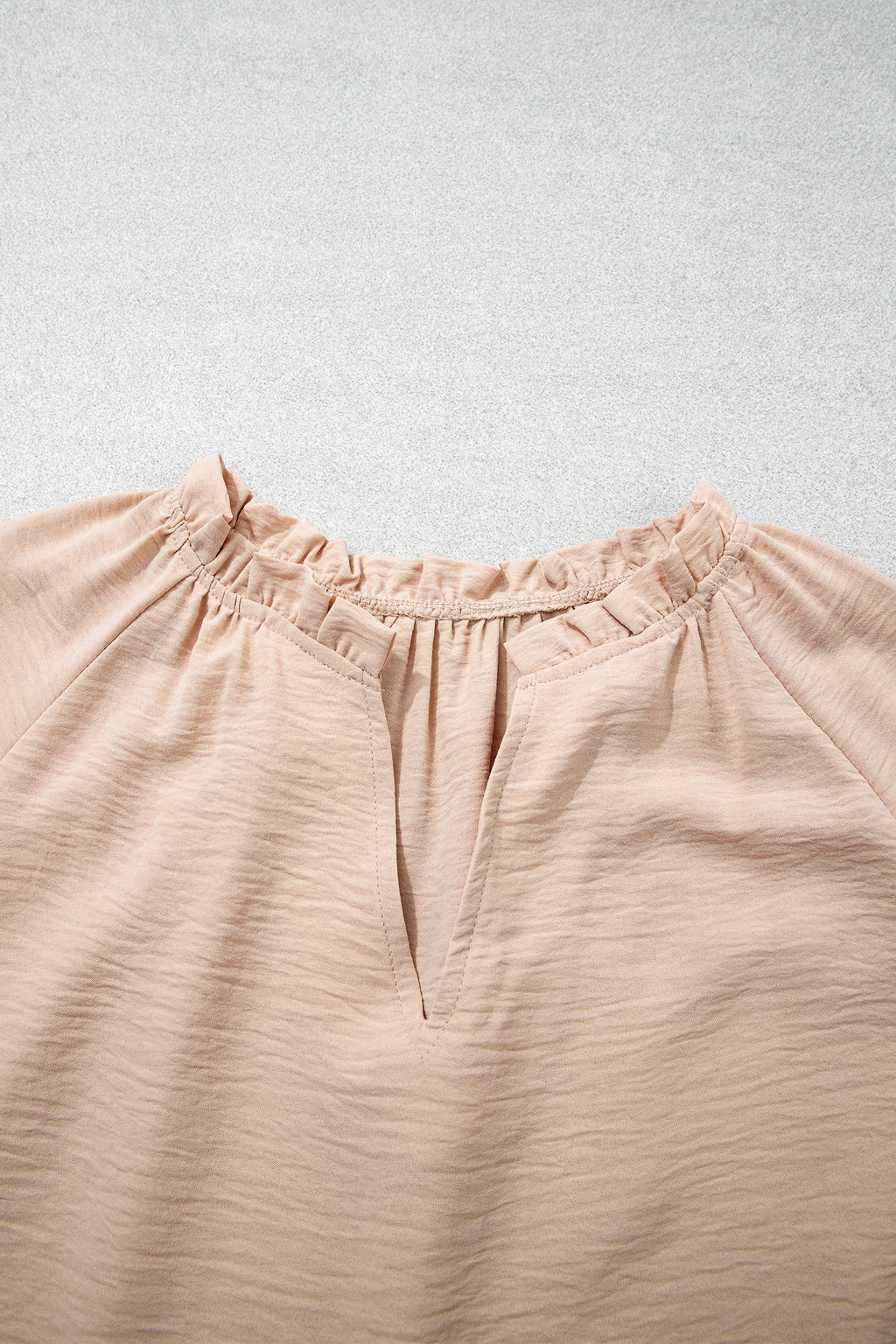 Parchment V Neck Gathered Cuff Three Quarter Sleeve Blouse