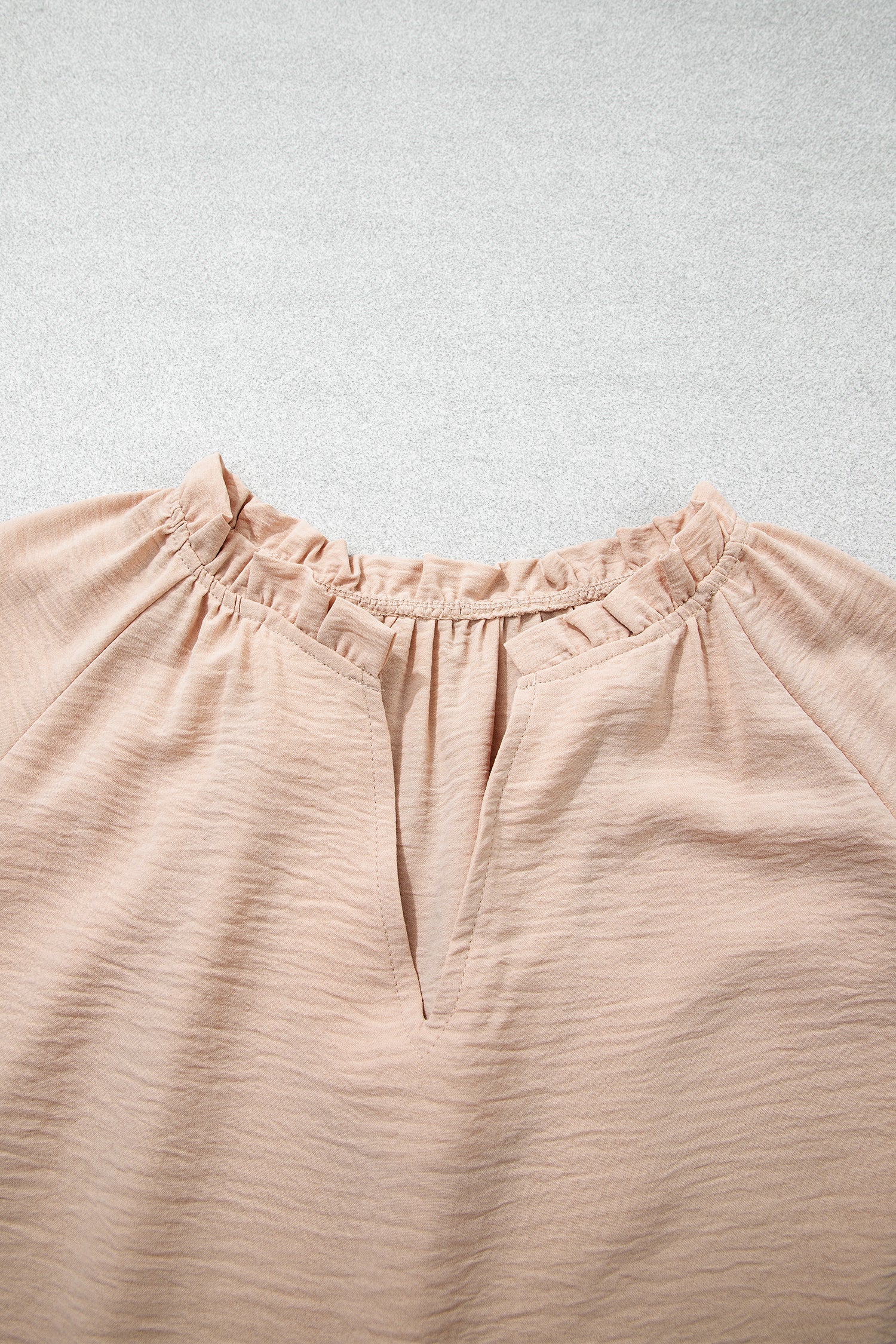 Parchment V Neck Gathered Cuff Three Quarter Sleeve Blouse