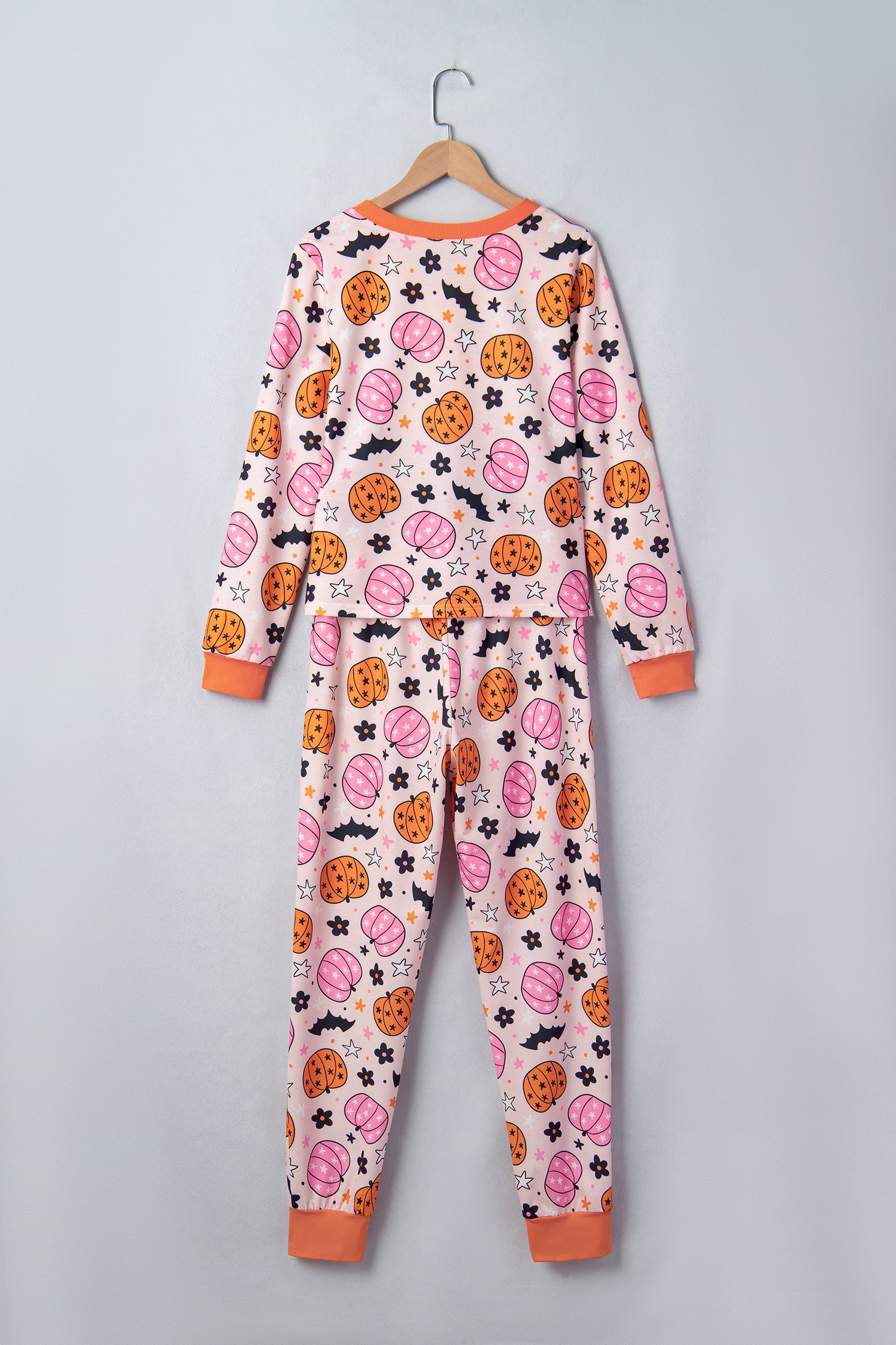 Pink Halloween Pumpkin Print Long Sleeve Home Wear Lounge Set