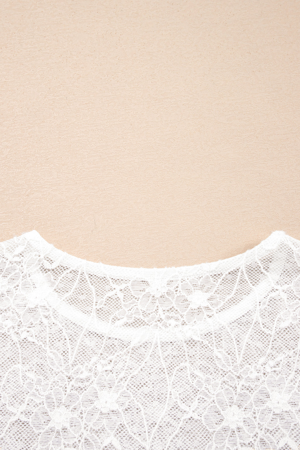 Beige Long Sleeve Sheer Mesh Lace Top