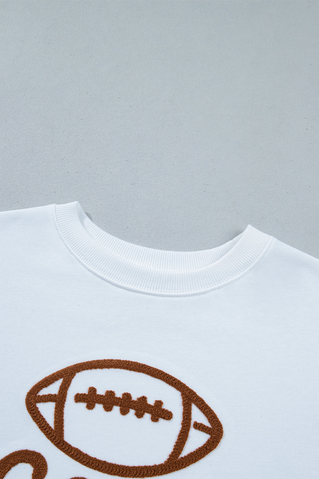 White Embroidered Slogan Game Day Rugby Pattern Crewneck Sweatshirt