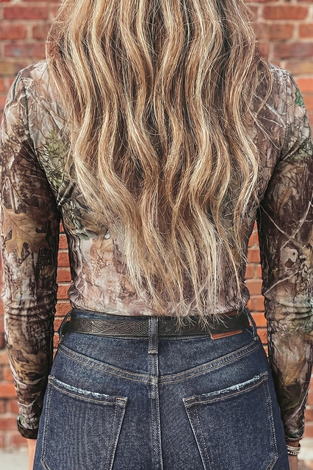 Smoke Gray Floral Print Slim Fit Mesh Long Sleeve Mock Neck Top