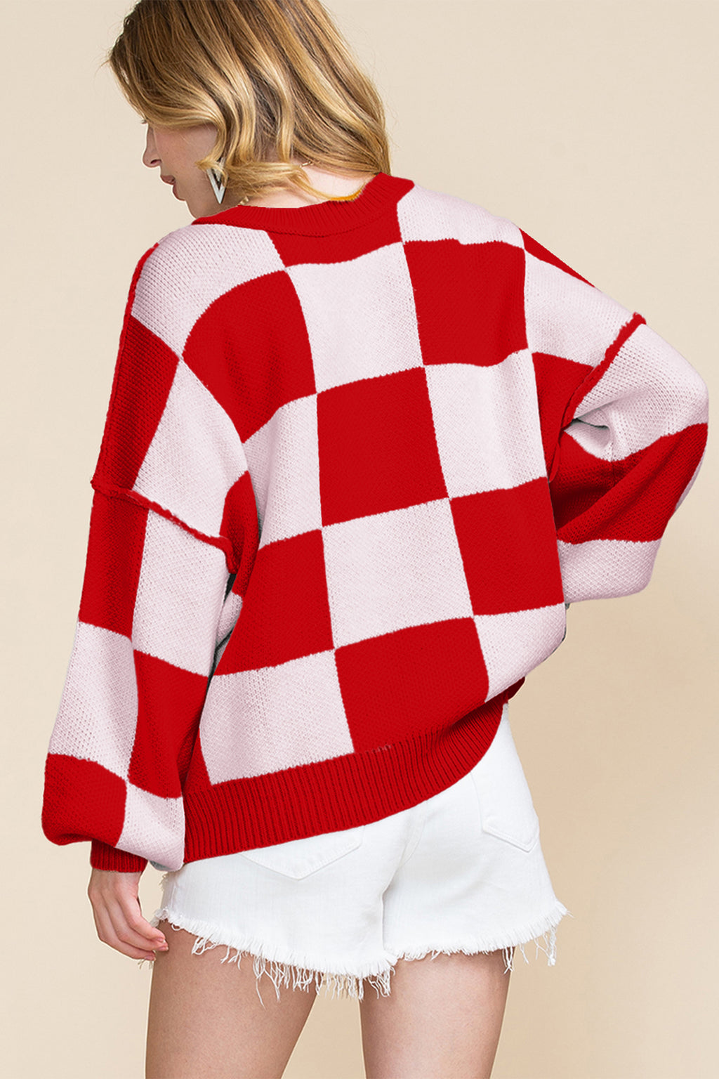 Black Checkered Bishop Sleeve Sweater