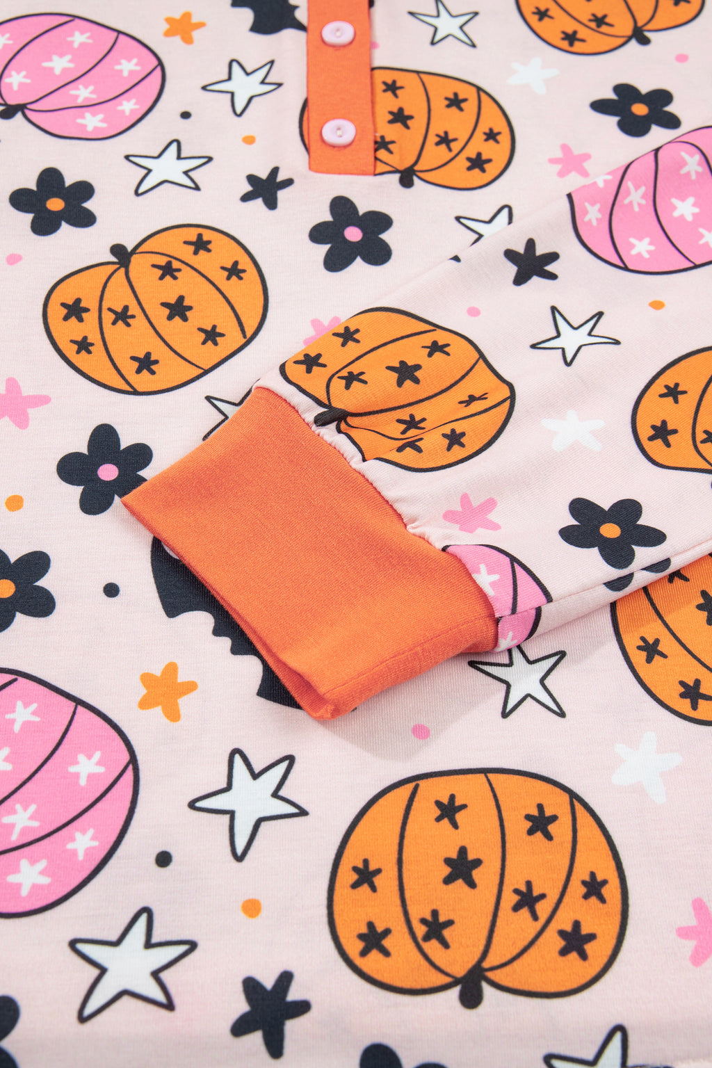 Pink Halloween Pumpkin Print Long Sleeve Home Wear Lounge Set