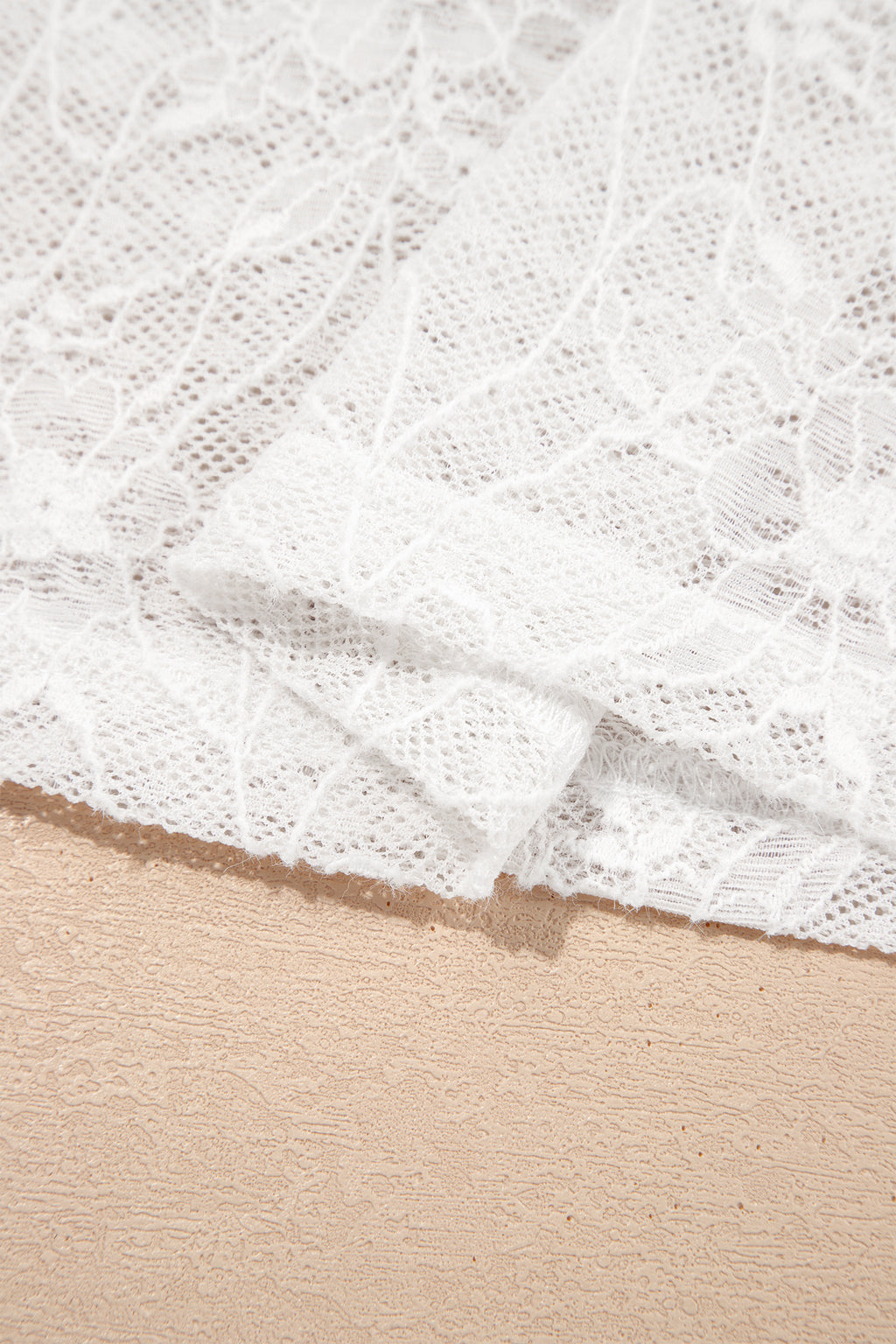 Beige Long Sleeve Sheer Mesh Lace Top