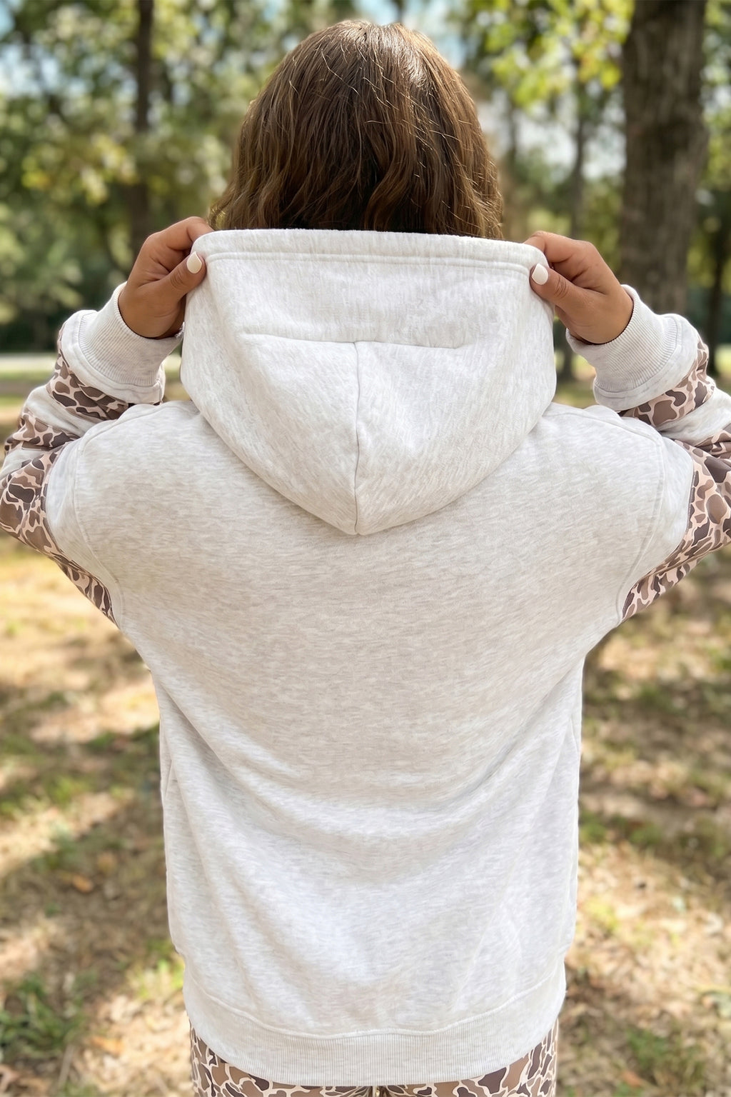 Light Grey Patchwork Camo Long Sleeve Hoodie