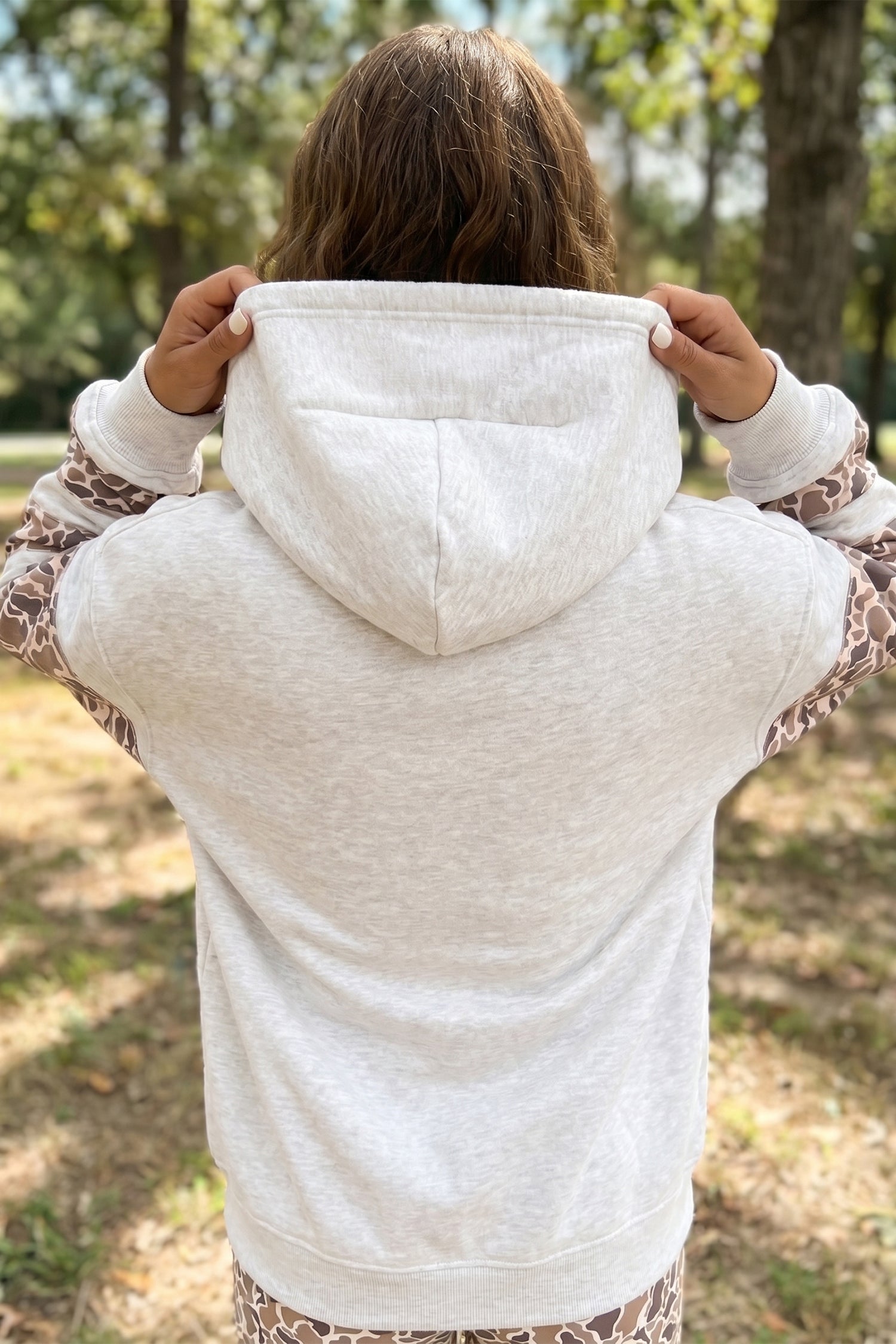 Light Grey Patchwork Camo Long Sleeve Hoodie