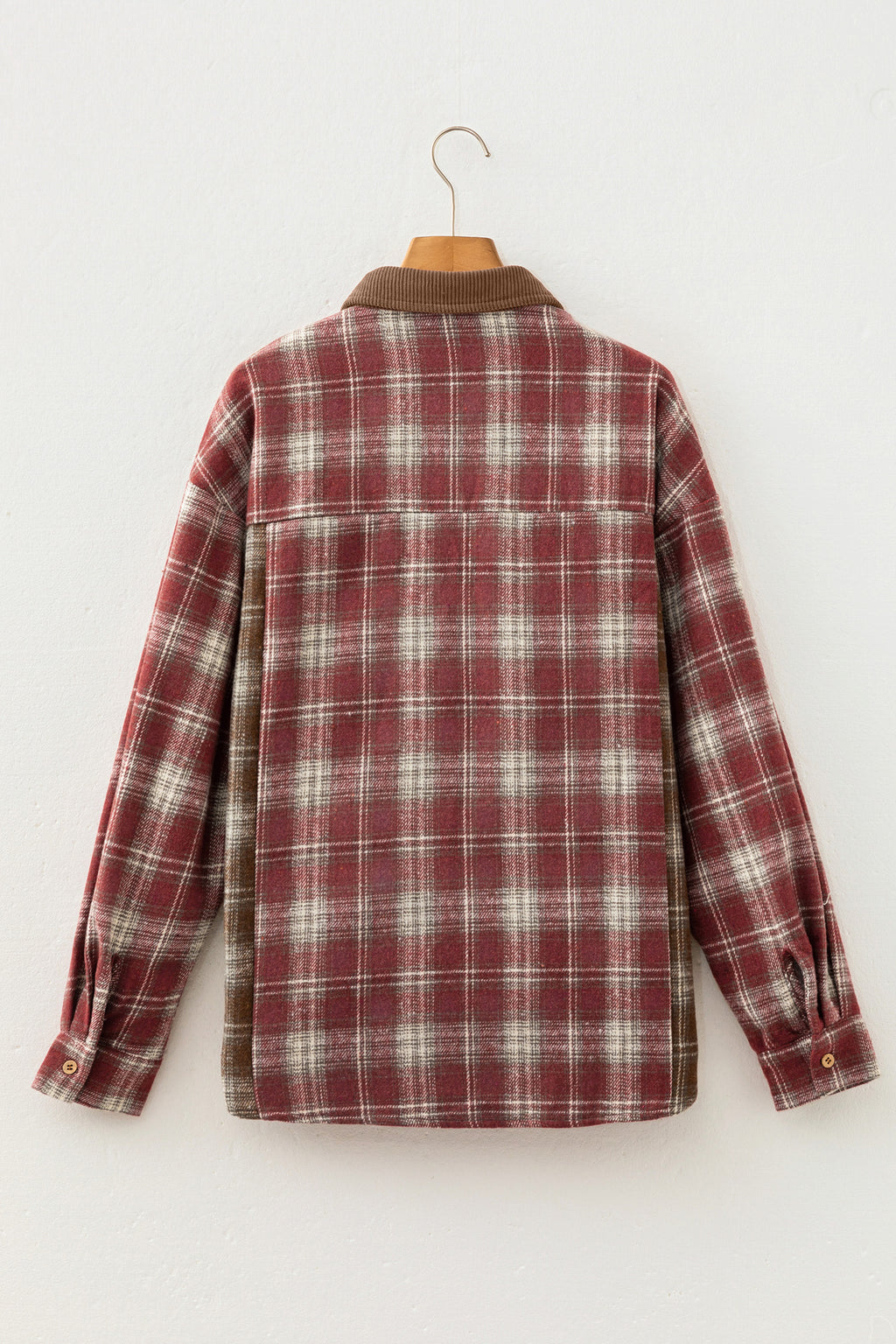 Red Contrast Plaid Long Sleeve Button Down Shirt