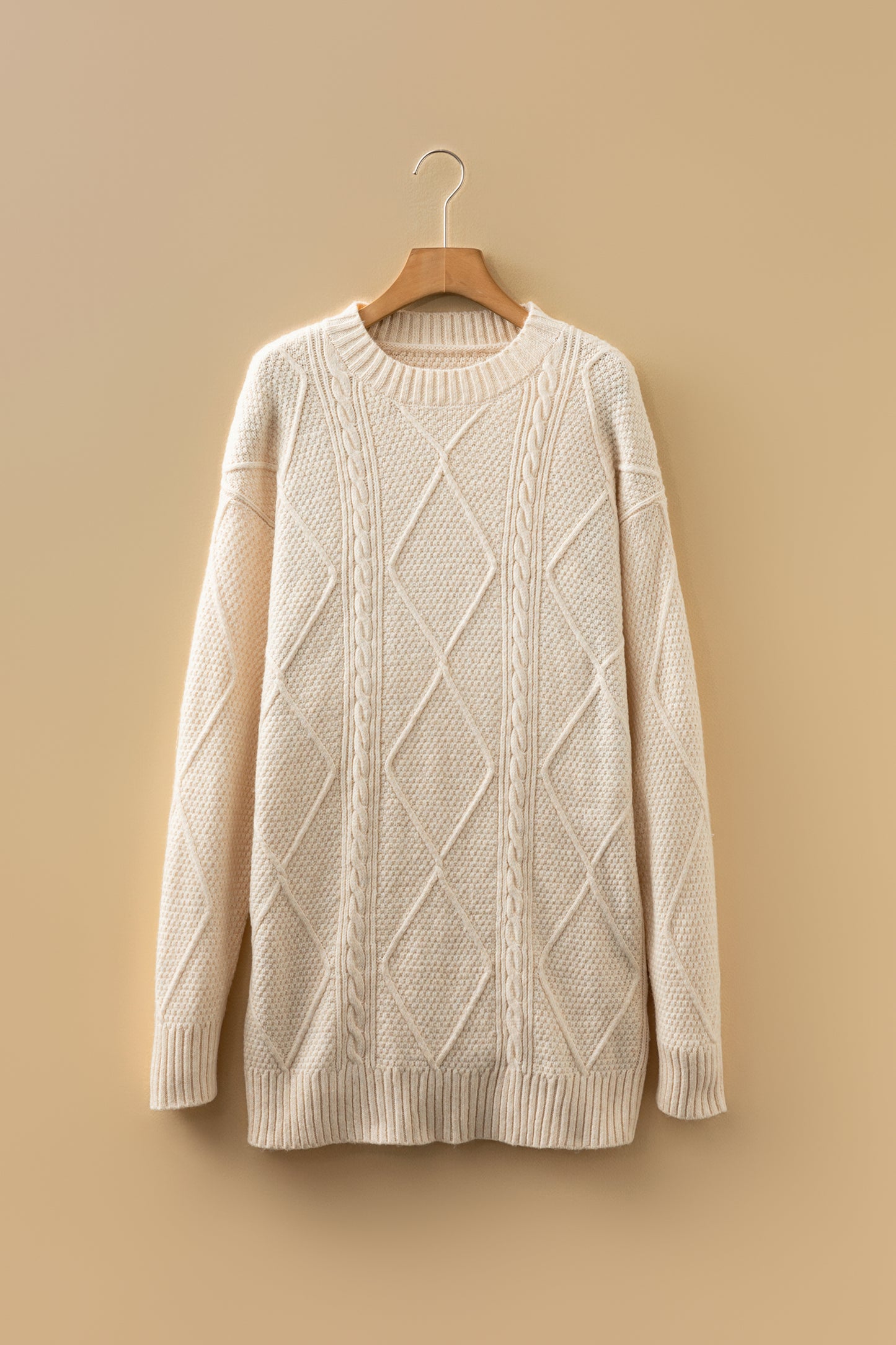 Mist Green Cable Knit Drop Shoulder Loose Fit Sweater Dress