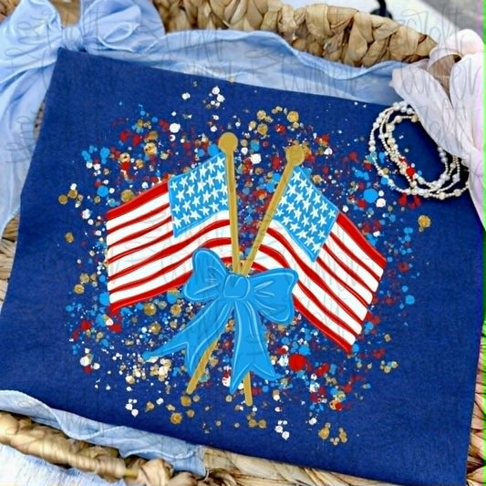 Patriotic Bow & American Flags Tee
