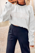 Light Grey Game Day Letter Embroidery Long Sleeve Round Neck Sweatshirt