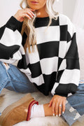 Black Checkered Bishop Sleeve Sweater