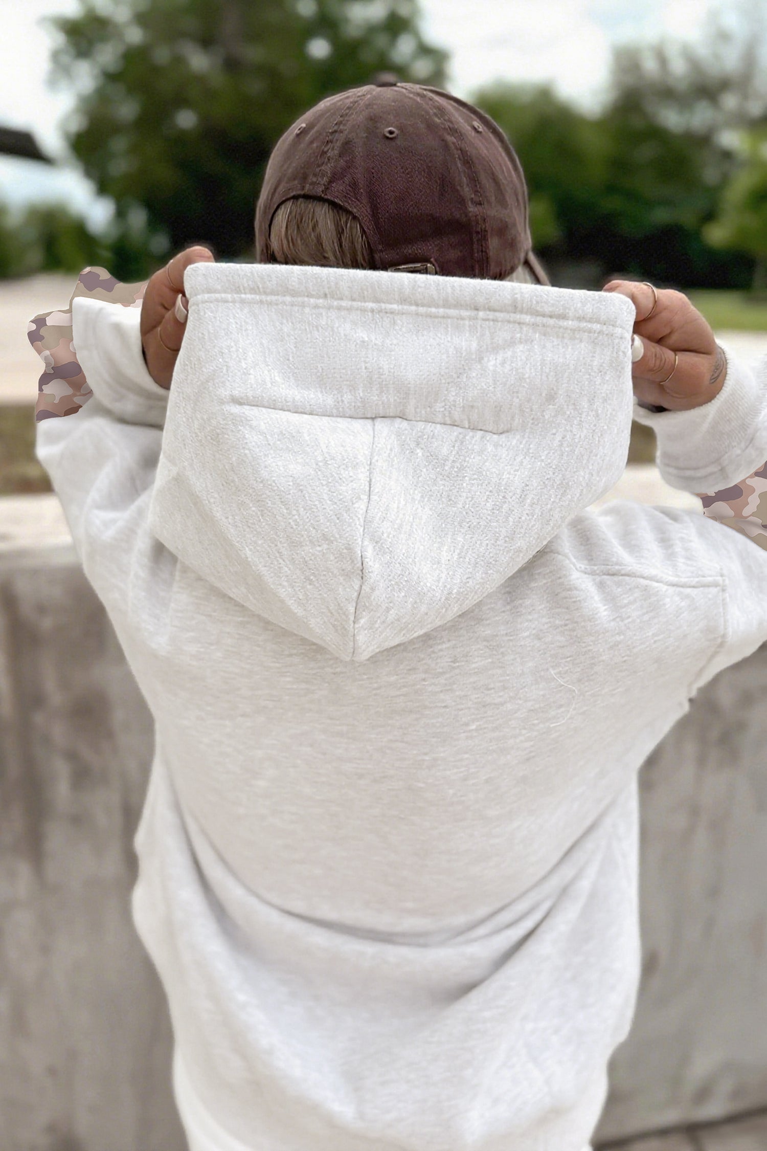 Light Grey Patchwork Camo Long Sleeve Hoodie