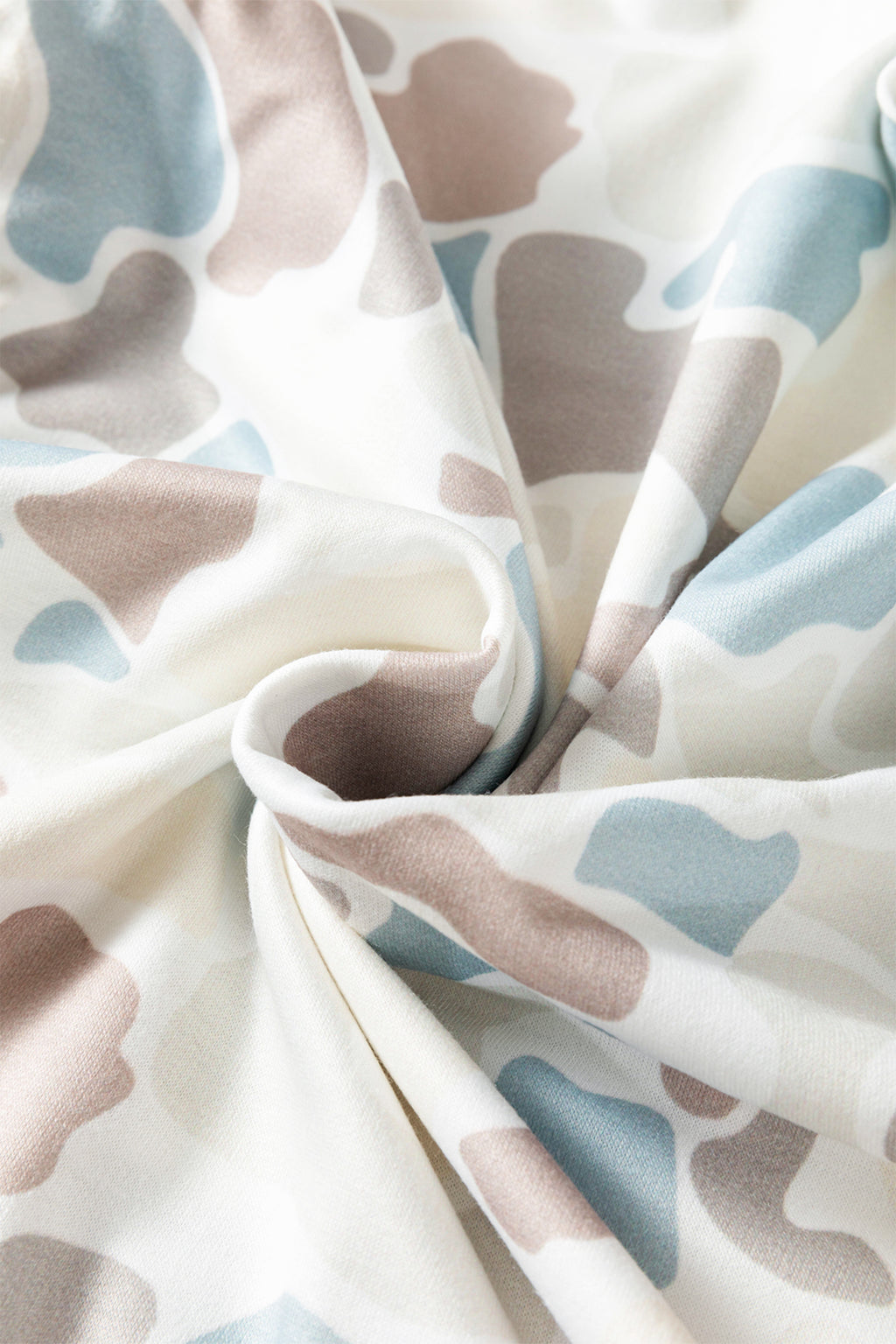 Beige Camouflage Print Relaxed Drawstring Hoodie