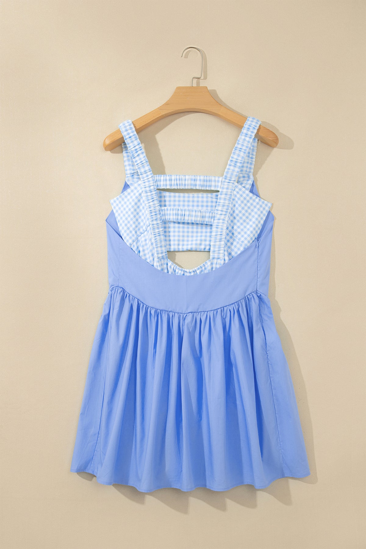 White Faux Two Piece Gingham Contrast Patchwork Loose Mini Dress