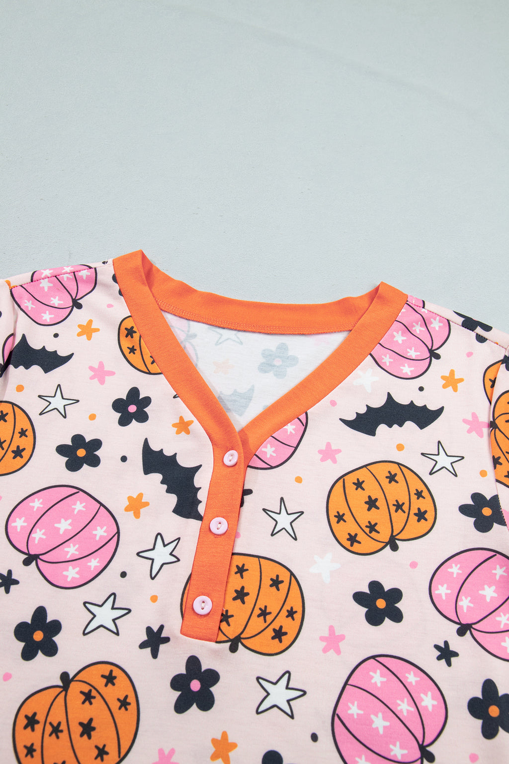 Pink Halloween Pumpkin Print Long Sleeve Home Wear Lounge Set