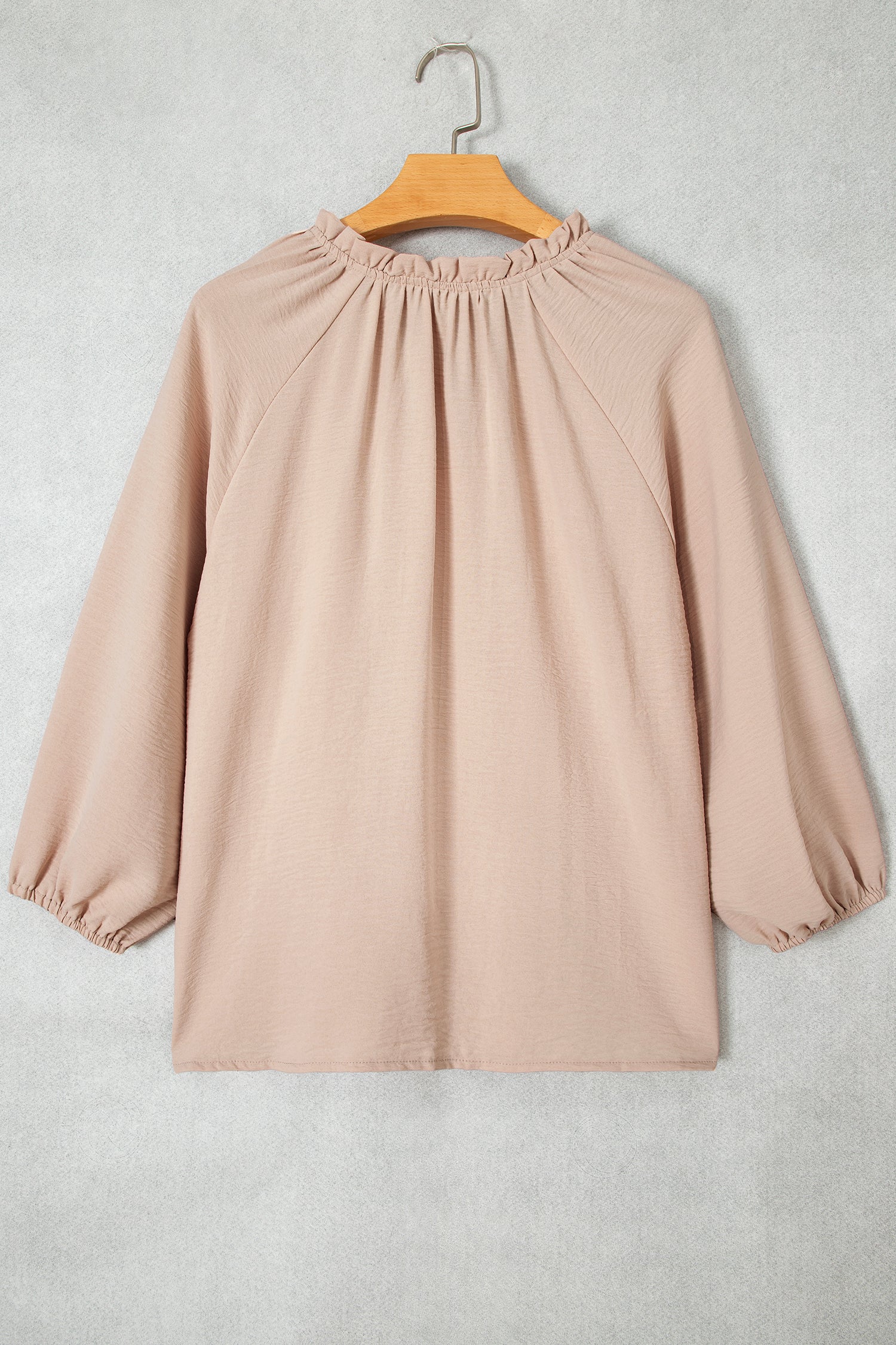 Parchment V Neck Gathered Cuff Three Quarter Sleeve Blouse
